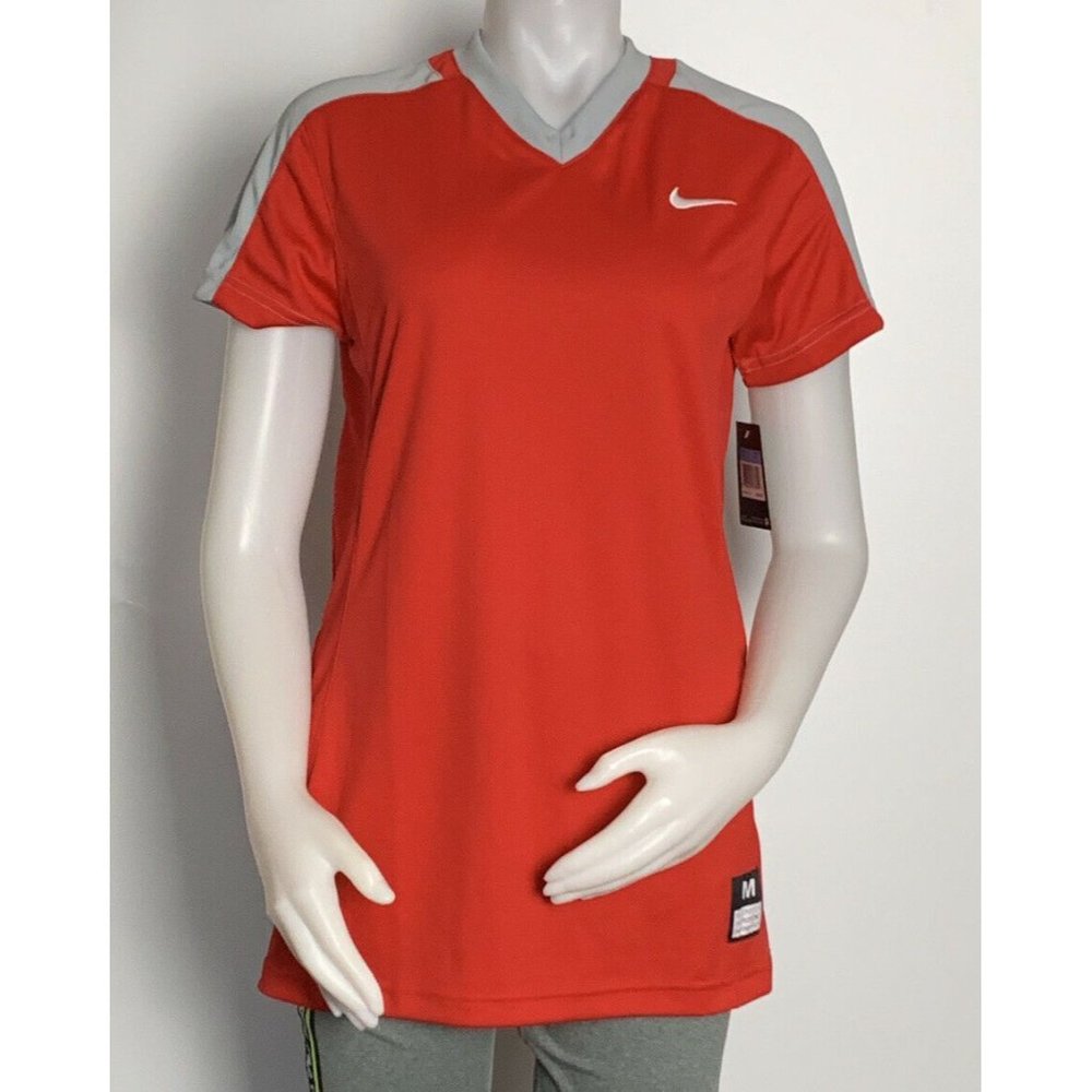 🪻Women Sport Shirt Size M NIKE Team Dri-FIT Softball Top 707183-631 Red/Grey